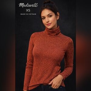 Madewell Women’s Shimmer Turtleneck Sweater Rust Red Lurex Size XS